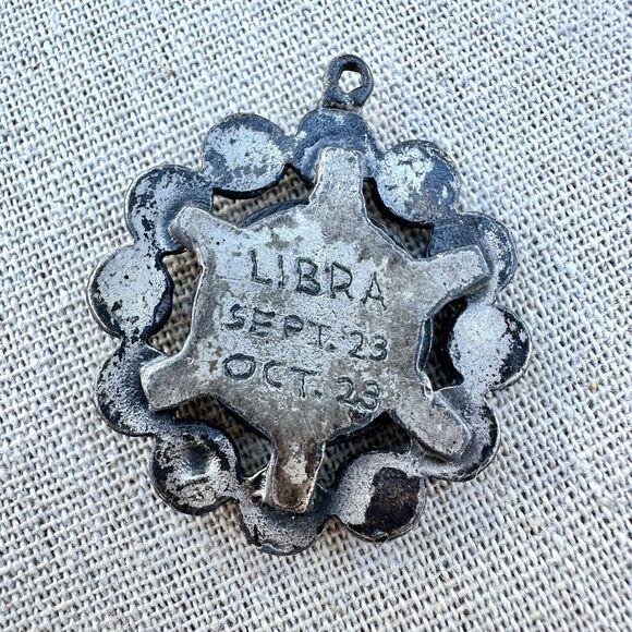 Libra Scales Vintage Silver Medallion Pendant Astrology Sign Zodiac Amulet - Picture 4 of 4